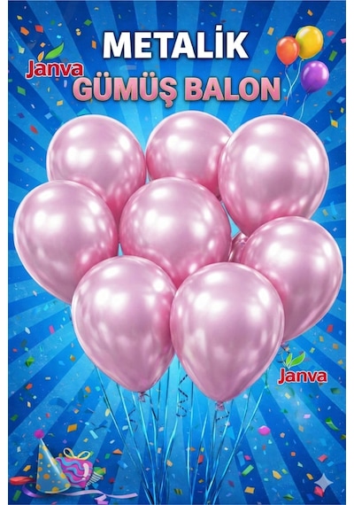 100 Adet Metalik Parlak Büyük Boy Balon Parti Doğum Günü Açılış Süsleme Kutlama Pembe