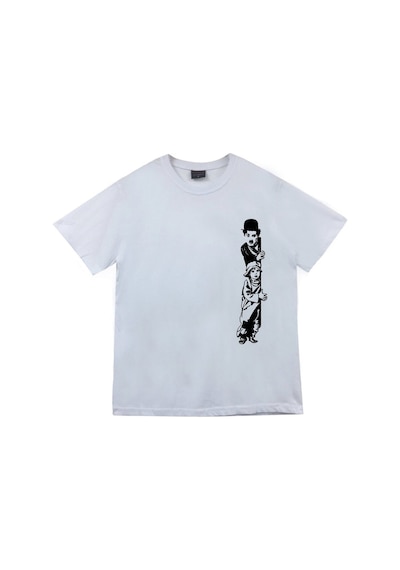 Stoned&Fame Unisex Beyaz Chaplin Baskılı T-shirt Beyaz