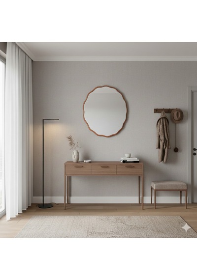 Modern Tasarım 60 Cm Yuvarlak Dalgalı Dekoratif Ayna Lake Boyalı Mdf Çerçeve Turuncu