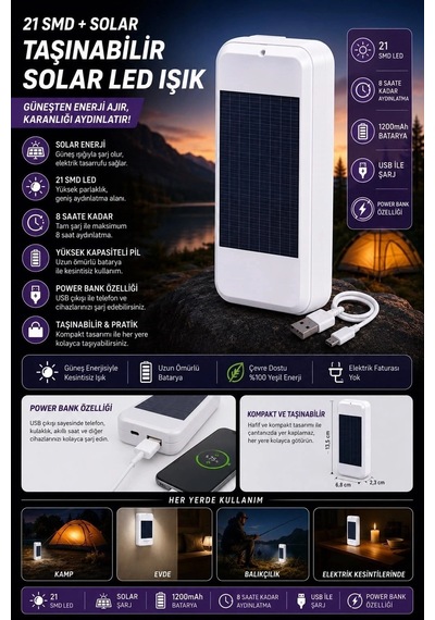 Taşınabilir Solar Led Power Bank