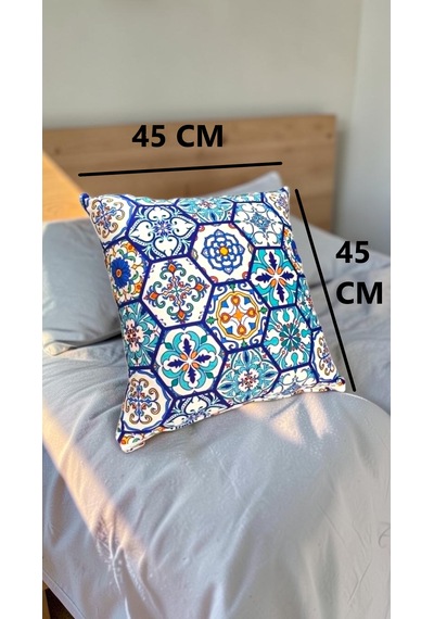 45 x 45 Kırlent İçi Dolu Salon Minderi, Minder, Çocuk Odası Minderi, Koltuk Minderi, Yastık Çini Desen