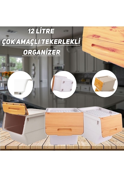 Technow Motek 12 Litre Bambu Desen Tekerlekli Tekli Organizer Technow Motek 12 Litre Bambu Desen Tekerlekli Tekli Organizer