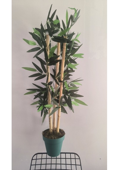 Rüzgar Yapay Çiçekçilik 90 Cm Yeşil Saksıda 3 Lü Bambu Yeşil