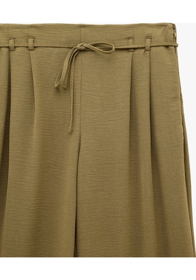 Koton Straight Fit Pileli Kemerli Geniş Paça Pantolon Haki 6sak40386pw