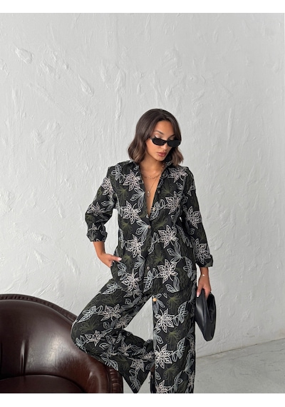 Verymoda Nakışlı Keten Gömlek - F2009 SİYAH