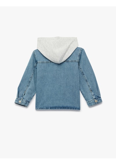 Koton Uzun Kollu Pamuklu Cepli Düğmeli Çıkarılabilir Kapşonlu Denim Ceket Orta İndigo 6smb60003td