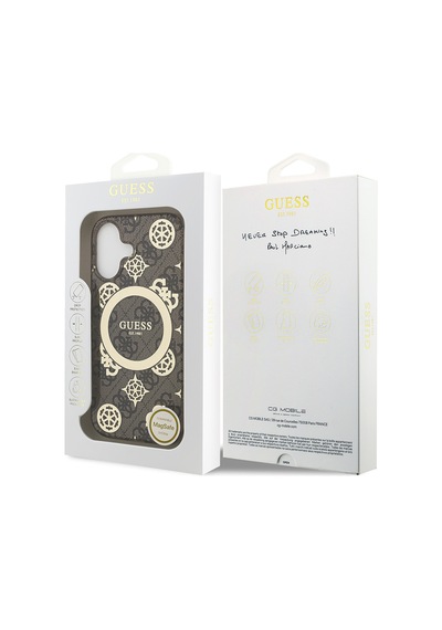 Apple Uyumlu iPhone 17 Kılıf Guess Lisanslı M-safeli Iml Peony Ve 4g Desenli Klasik Logolu Kahverengi Kahverengi