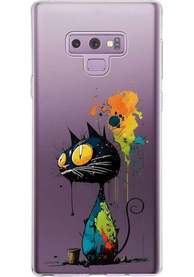 Samsung Galaxy Note 9 İle Uyumlu Splash Kedi Tasarımlı Şeffaf Silikon Kılıf Şeffaf
