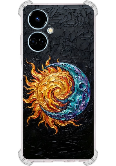 Tecno Camon 19 İle Uyumlu Köşe Korumalı Kılıf Metamorfoz Kozmik Dans Tasarımlı Uv Baskılı Şeffaf