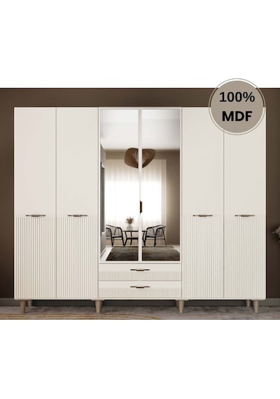 Menekşe 6 Kapak Mdf Ayaklı Tasarım Gardırop Aytaşı