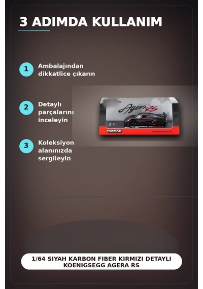 1/64 Siyah Karbon Fiber Kırmızı Detaylı Koenigsegg Agera Rs Diecast Model Araba Bx-313337