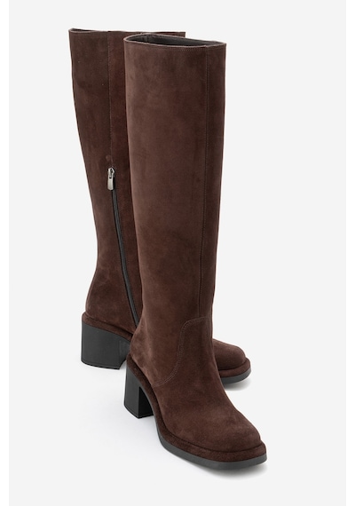 Luvishoes Luvi Shoes Fros Kahverengi Süet Hakiki Deri Kadın Kalın Topuklu Çizme Kahverengi