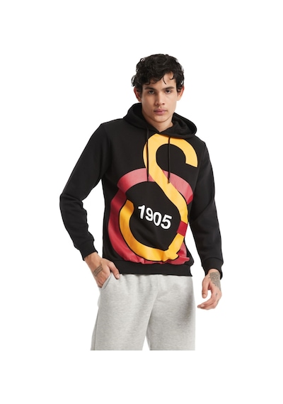 Galatasaray - Lisanslı Büyük Logo Kapüşonlu Siyah Erkek Sweat Siyah