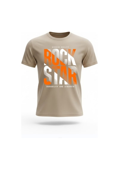 Urbantrendstore Unisex Bej Rock Star Baskılı Oversize Fit Rahat Geniş Salaş T-shirt Günlük Tişört