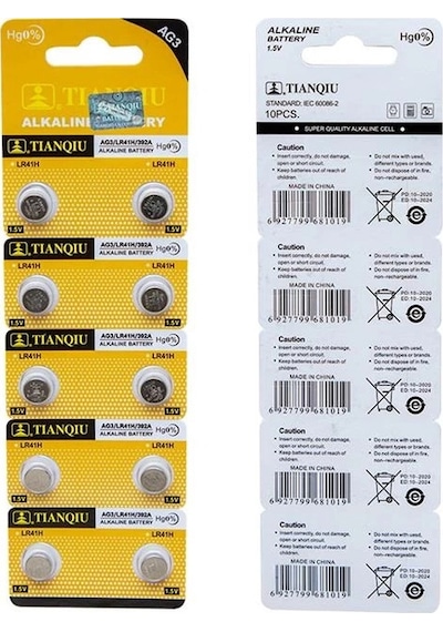 Tianqiu Ag3 Lr41 Alkalin Saat Pili 10'lu Paket