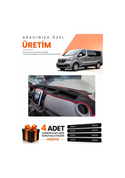 Renault Trafıc Kapaksız 2015-2022 Uyumlu Torpido Koruma Örtüsü Oto Kılıfı - Siyah Kırmızı