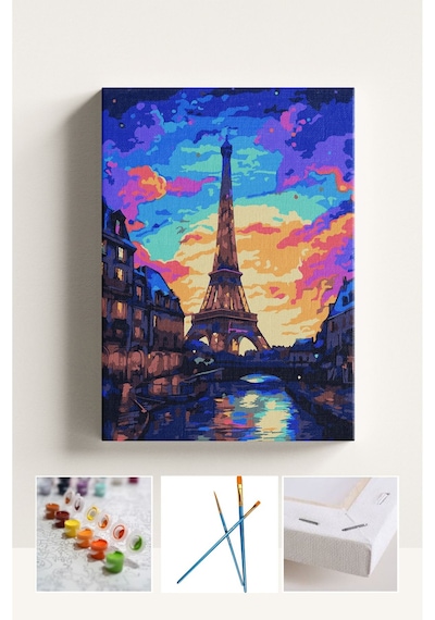 Sayılarla Boyama Seti Numaralı Tuval Fırça Boya Paris Gece 40x50 Cm