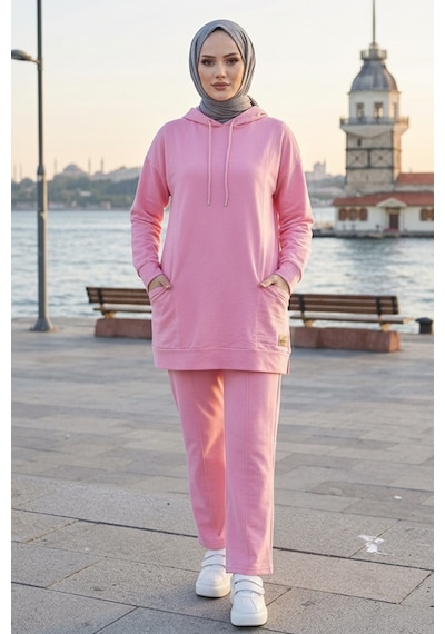 Bestenur Çift Cepli Kapüşonlu İkili Takım 1668 - Pembe
