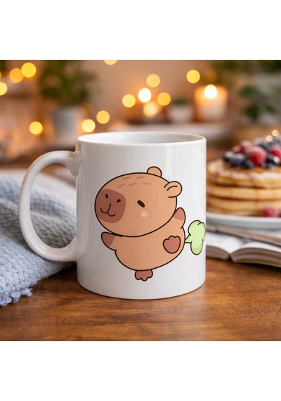 Sevimli Kapibara Desenli Porselen Kupa Model 96 Capybara Neşeli Tasarım, Kahve & Çay Kupası, Hediyelik Porselen Bardak