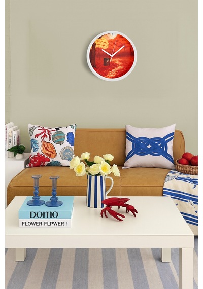 Sonbahar Mevsimi Doğa Manzarası Modern Duvar Saati - 35cm - Önü Camlı Beyaz Kasa - Sessiz Mekanizma Beyaz