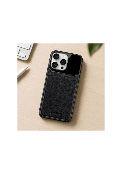 Apple İphone 16 Pro Uyumlu Kılıf Zebana Lens Deri Kılıf Siyah