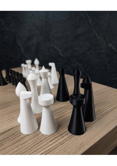 Modernist Ohme Tasarım Satranç Takımı - Minimalist Ve Dekoratif Özel Seri Siyah-beyaz İki Takım Taş