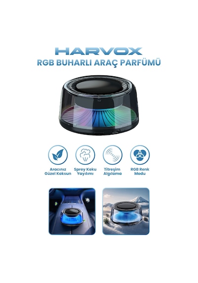 Harvox Rgb Buharlı Araç Parfümü Aromaterapi Difüzör, Led Işıklı, Oto Hava Tazeleyici