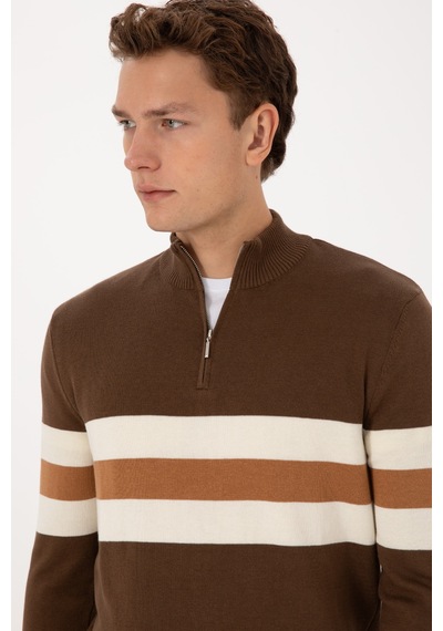 U.S. Polo Assn. Erkek Regular Fit Yarım Fermuarlı Kahverengi Kazak 50315034-VR029