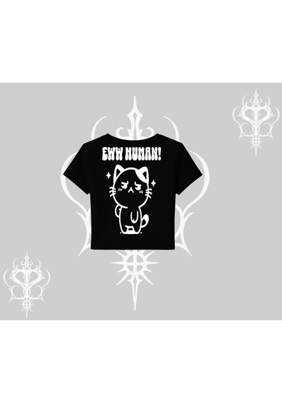 Tarzsokak Sevimli Kedi Çizimli Arka Baskılı Babby Tee Tshirt Siyah