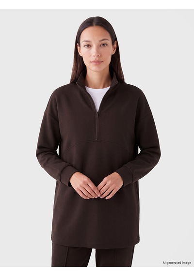 LC Waikiki Lc Waıkıkı Kahverengi Oversize Soft Touch Kadın Sweatshirt Tunik