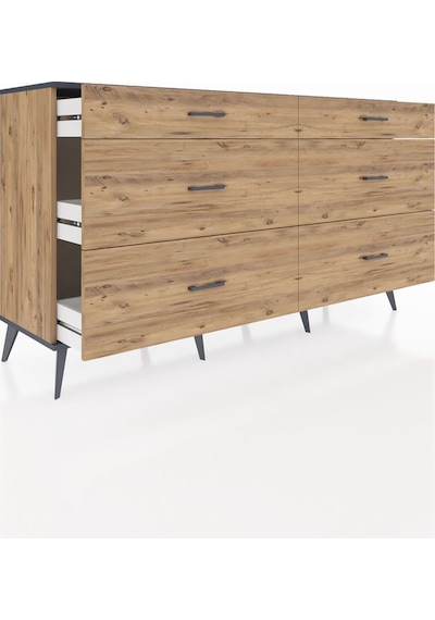 Hyperion Konsol 6 Çekmeceli 176x44x99 Çam-antrasit/çam Çam-antrasit/çam
