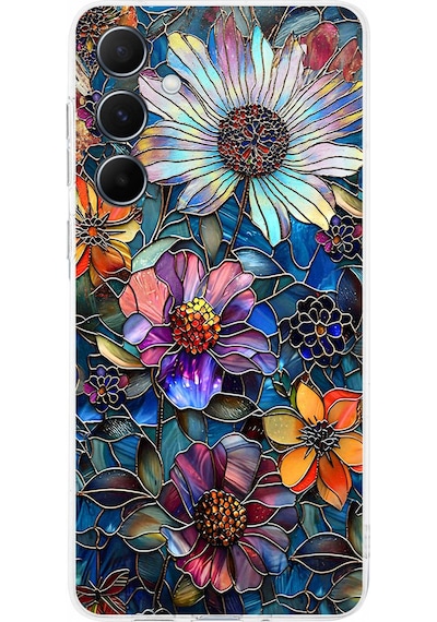 Printify Samsung Galaxy A56 İle Uyumlu Vitray Mücevher Flora Tasarımlı Şeffaf Silikon Kılıf Şeffaf