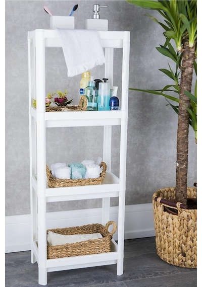 Omaş Household Product Beyaz Banyo Rafı, Organizer Raf, Çok Kullanışlı Raf Ünitesi