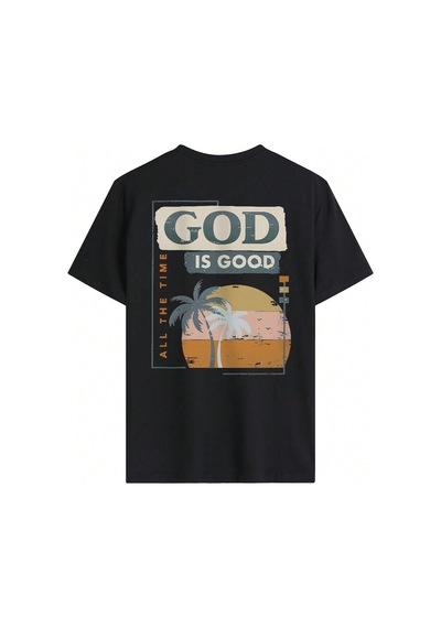 God Is Good T-shirt - Siyah Baskılı Oversize Bisiklet Yaka Kısa Kol Tişört Siyah