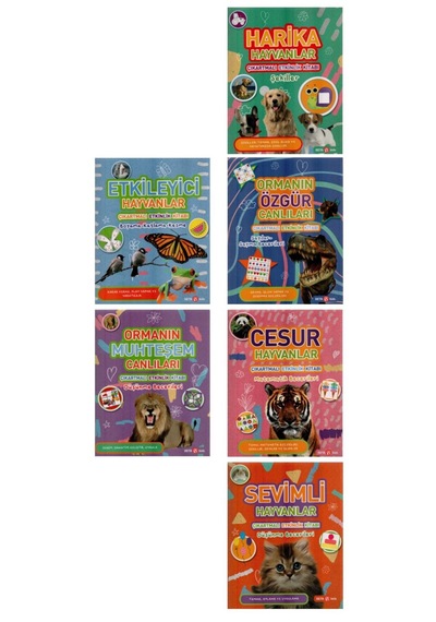 Hayvanlar Çıkartmalı Etkinlik Kitapları 6 Kitap