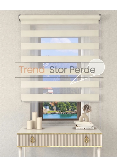 Krem Etek Dilimsiz Zebra Stor Güneşlik Perde Krem