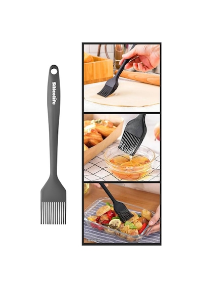 Silicolife Yumurta Fırçası, Isıya Dayanıklı Yanmaz Yapışmaz Tek Parça Silikon Fırça 21cm Antrasit