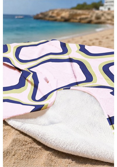 Geometrik Retro Modern Plaj Havlusu - Pembe Lacivert Bohem Akdeniz Hızlı Kuruyan Mikrofiber Havlu Ayaz Deniz