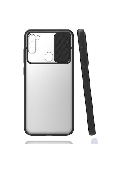 Noktaks - Samsung Galaxy Uyumlu A11 - Kılıf Slayt Sürgülü Arkası Buzlu Lensi Kapak - Lacivert