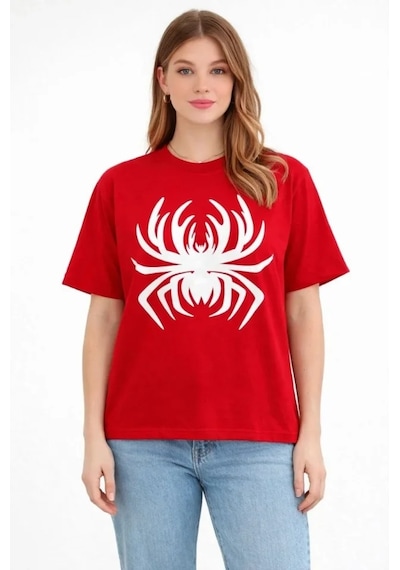 Dogutrend Örümcek Baskılı Tişört Kısa Kollu Bisiklet Yaka T-shirt - Kırmızı Dogutrend Örümcek Baskılı Tişört Kısa Kollu Bisiklet Yaka T-shirt - Kırmızı
