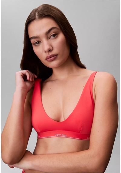 Calvin Klein Kadın Kalın Askı Ck Yazı Desenler Slim Fit Süngerli Pembe Bikini Üstü-16148