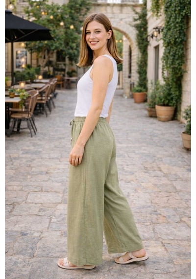 Esra Butik78 Bol Paça Müslin Pantolon Siyah Acı Kahve Açık Yeşil Lastikli Bel Rahat Pantolon Esra Butik78 Bol Paça Müslin Pantolon Siyah Acı Kahve Açık Yeşil Lastikli Bel Rahat Pantolon