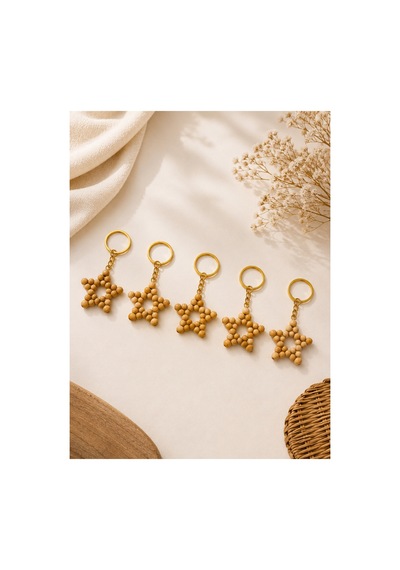 5 Li Yıldız Anahtarlık Premium Zincirli 8mm Ahşap Boncuk Kahverengi - 914949225 Kahverengi - 914949225 Kahverengi