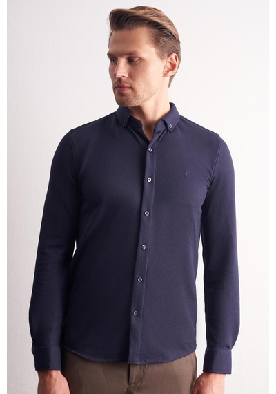 İmza Lacivert Uzun Kol Düğmeli Yaka Kendinden Desenli Pamuklu Slim Fit Gömlek 1004255267 Lacivert İmza Lacivert Uzun Kol Düğmeli Yaka Kendinden Desenli Pamuklu Slim Fit Gömlek 1004255267 Lacivert