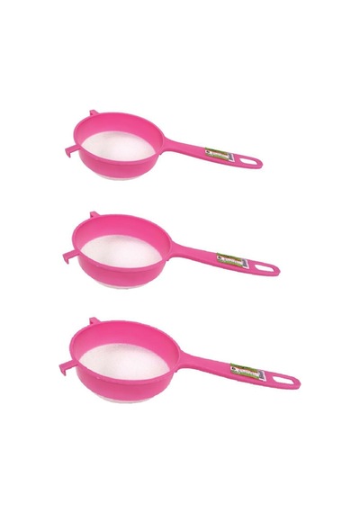 3 Lü Saplı Süt Süzgeci - Un Makarna Pirinç Yıkama Süzgeci Pembe
