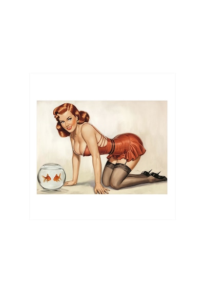 Retro Pin-up Ve Altın Balık Desenli Mdf Tablo