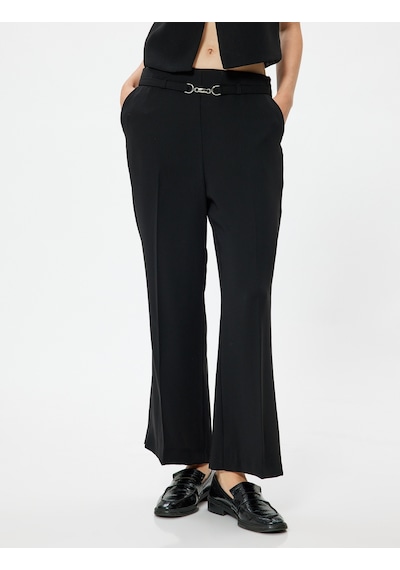 Koton Culotte Kumaş Pantolon Cepli Metal Aksesuar Detaylı Siyah 5wak40014ew Siyah