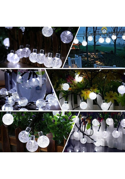 50 Led 7 Metre Beyaz Kristal Güneş Enerjili Led Işık Solar Bahçe
