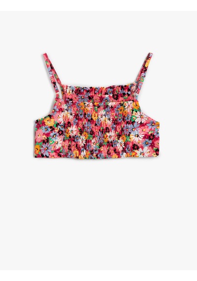Koton Çiçekli Crop Bluz Askılı Pembe Desenli 2skg60002ew Pembe