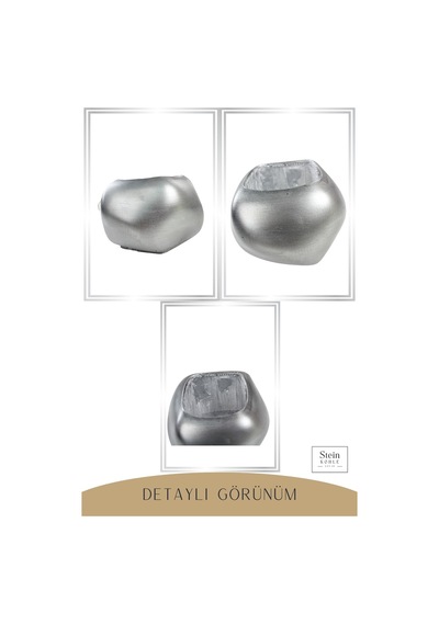 Çiçek Saksısı Dekoratif Kaktüs Saksı 1 Adet Spiral Oval Model - Gümüş Eskitme